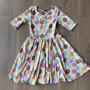 Dot Dot Smile Donut Print Kids Dress - Pink, Blue, Brown
